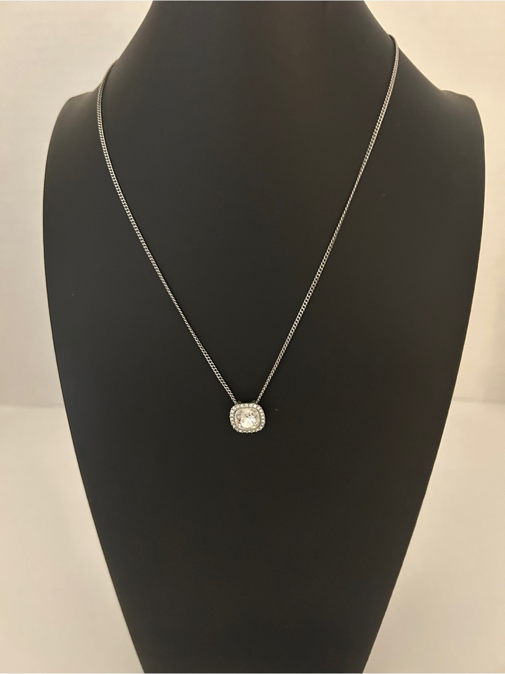 Givenchy Silver Pendant Necklace with Clear Stone Halo